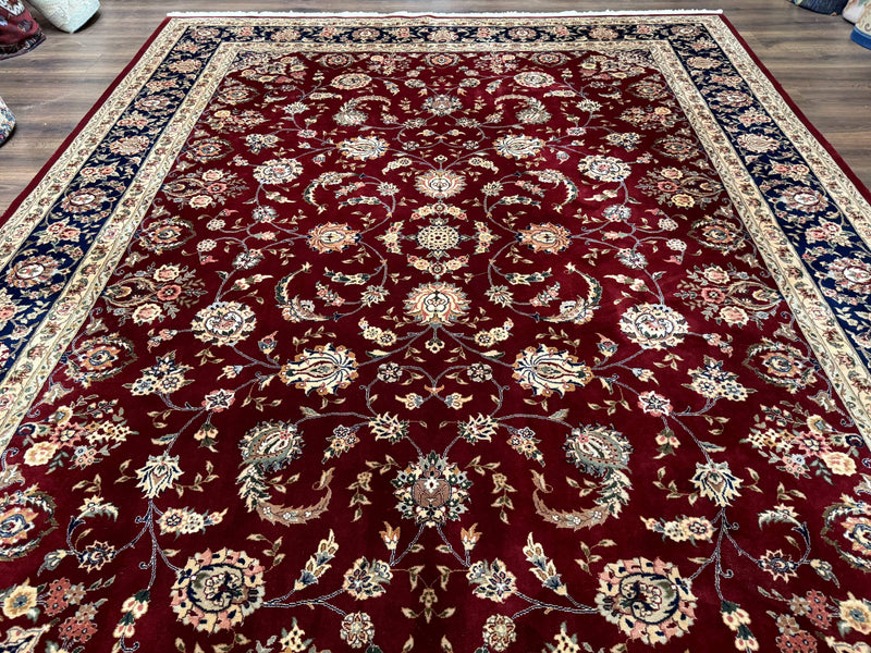 Sino Persian Rug 9x11, Burgundy and Navy Blue, Fine 200 KPSI, Floral Allover by Jewel Rugs