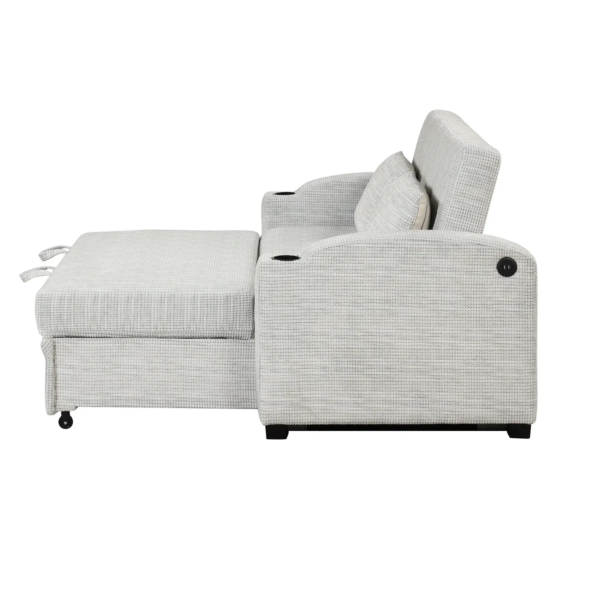 Pull Out Loveseat Sofa With Adjsutable Backrest, 2 Pillows, Cup Holders, USB Ports For Living Room by HouseOfZazla