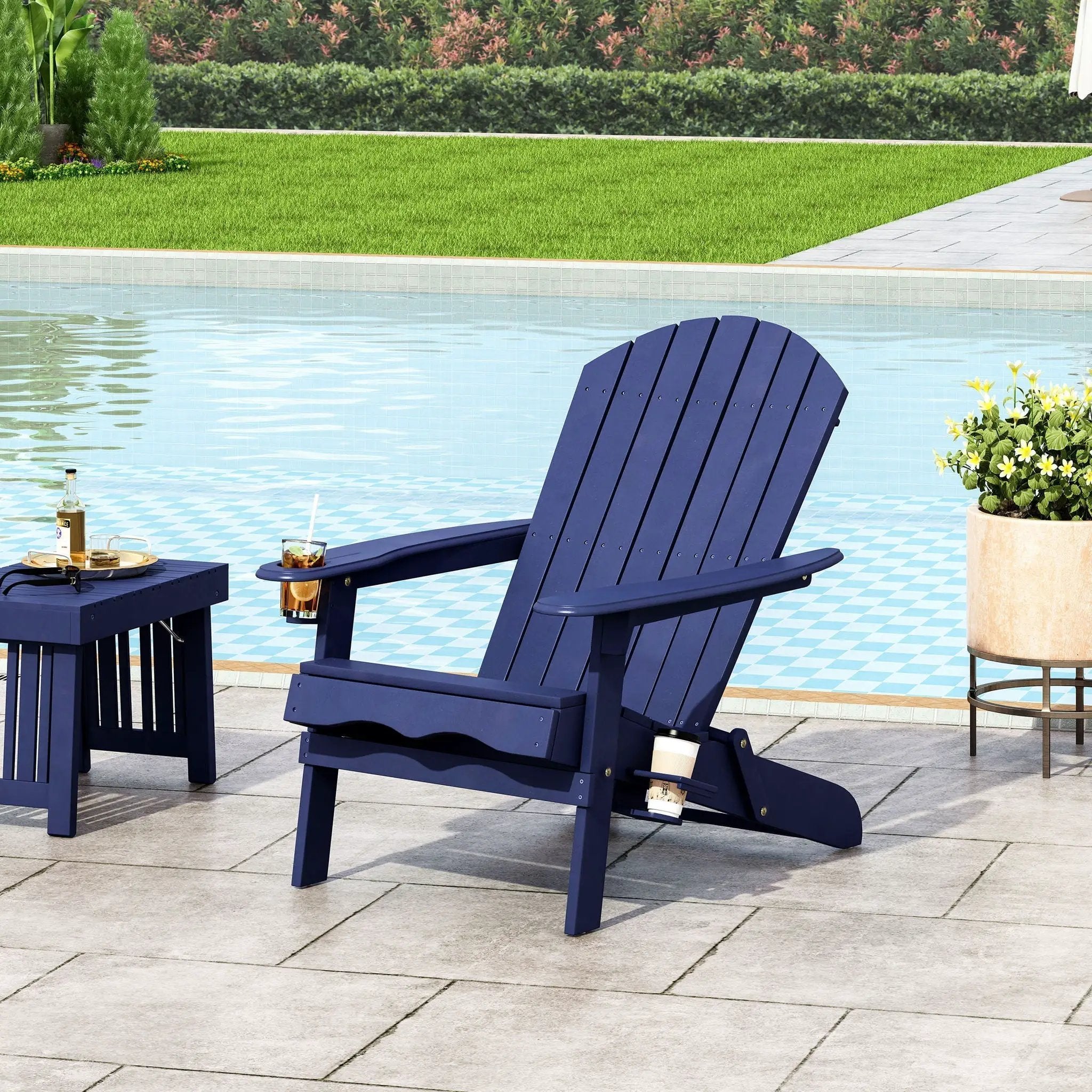 Zenithia Outdoor Foldable Adirondack Chair With 2 Cup Holders by HouseOfZazla