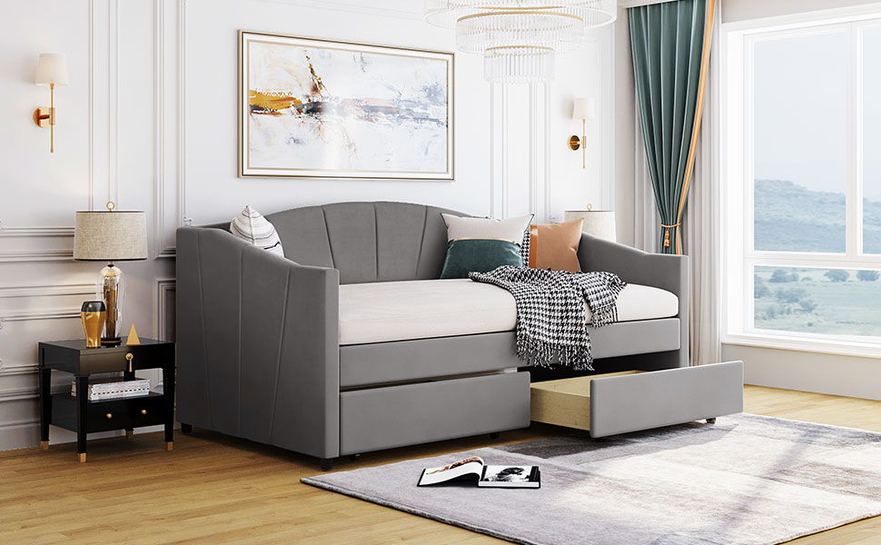 Upholstered Daybed With Two Drawers And Wood Slat by HouseOfZazla