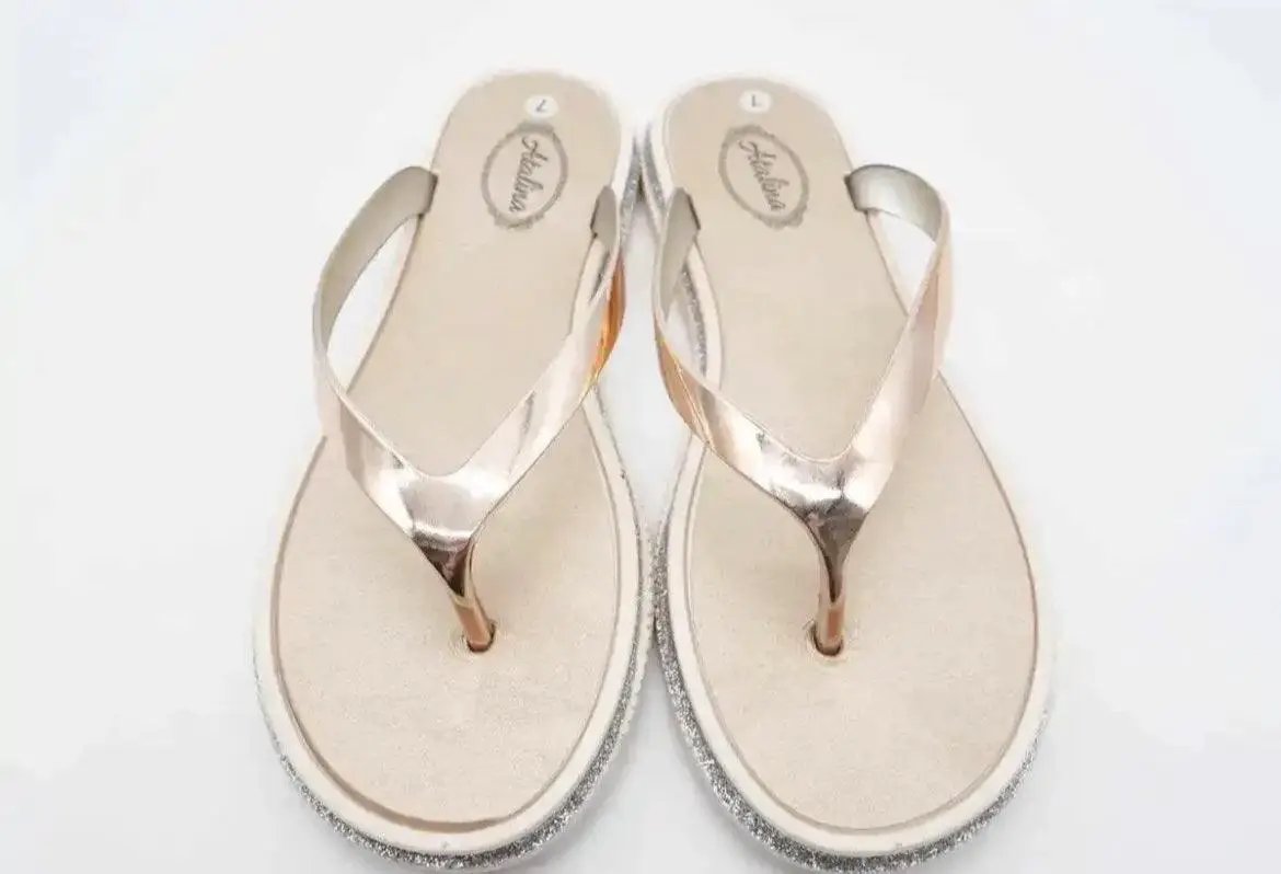 Atalina Sandals Womens Rose Gold Silver Glitter Thong Flip Flop Flat Heel by Selzalot
