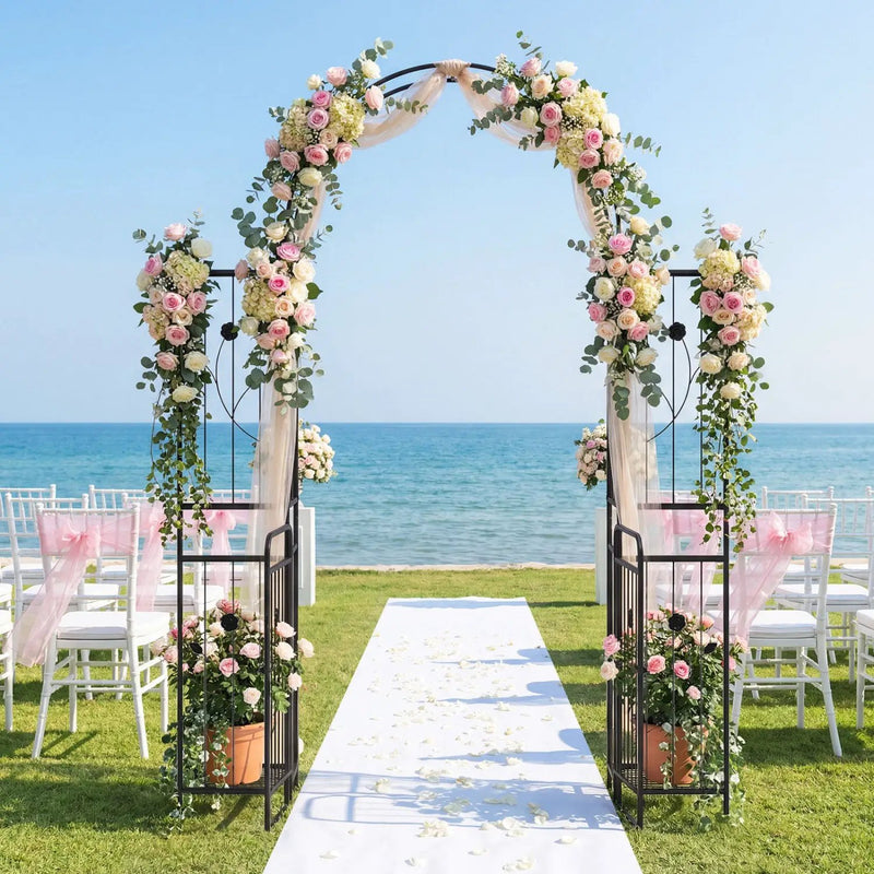87 inch Tall Garden Arch with Gate Planter Shelves Climbing Trellises by DirectDeals