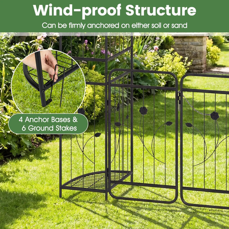87 inch Tall Garden Arch with Gate Planter Shelves Climbing Trellises by DirectDeals