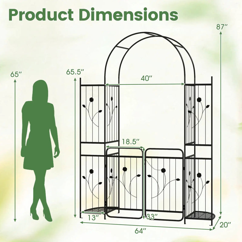 87 inch Tall Garden Arch with Gate Planter Shelves Climbing Trellises by DirectDeals