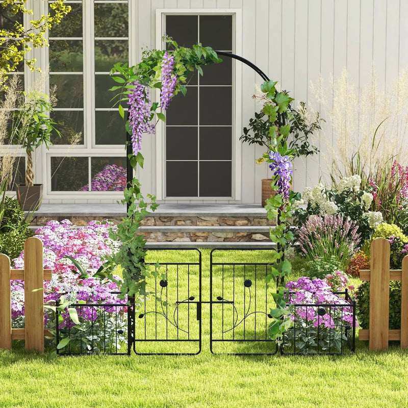 87 Inches Garden Arbor with Lockable Gate Side Planters-Black by DirectDeals