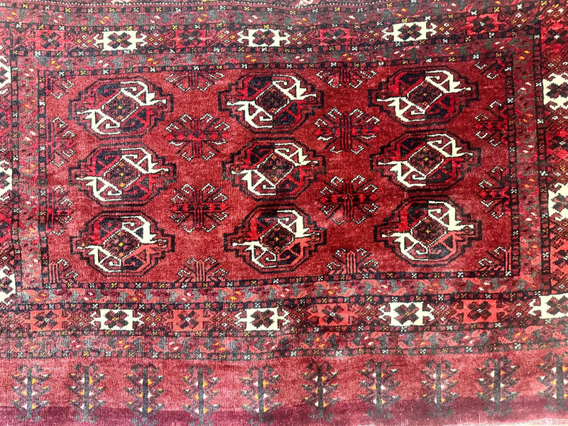 Antique Afghan Turkoman Mafrash Rug 3x5, Red, Hand Knotted, Wool, Tribal Collectible by Jewel Rugs