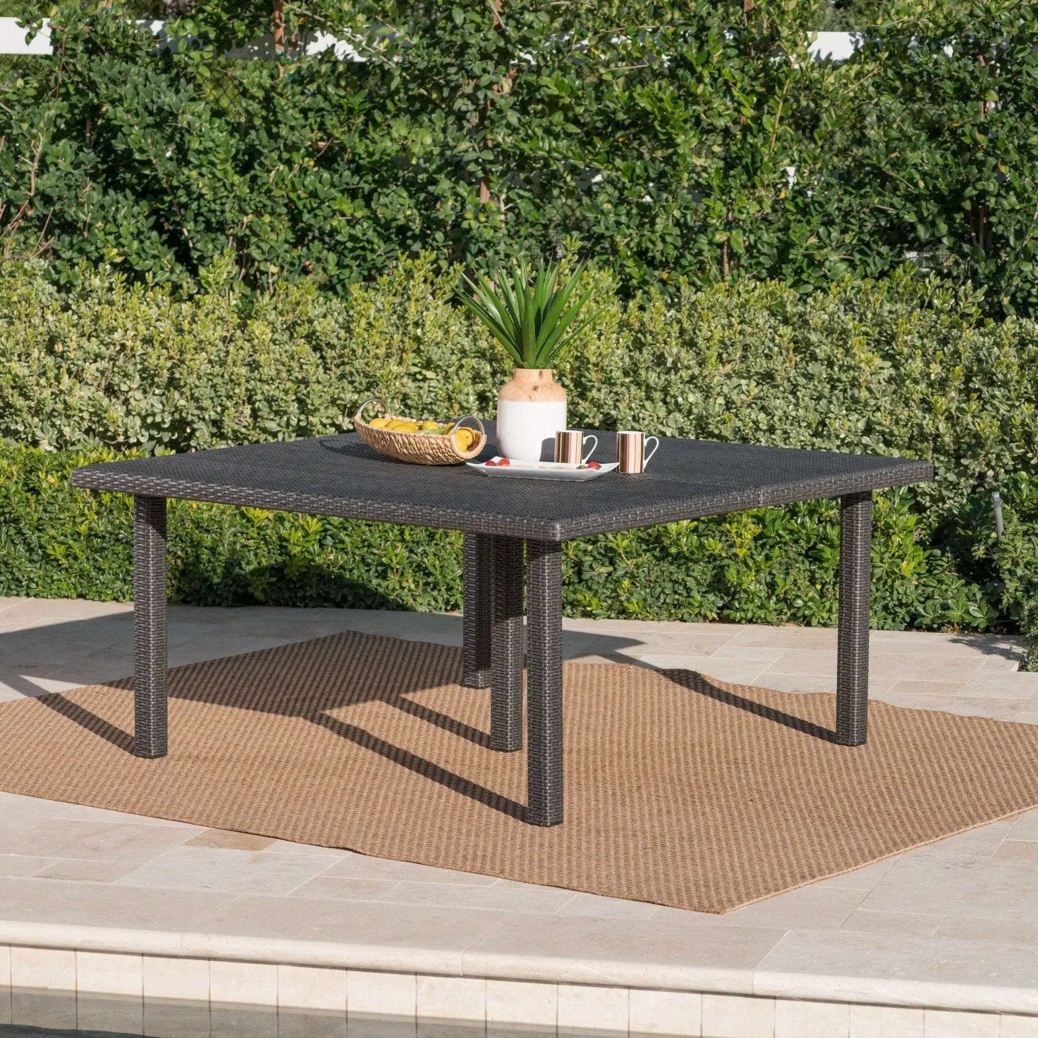 Outdoor Square Rattan Wicker Dining Table - Gray by HouseOfZazla