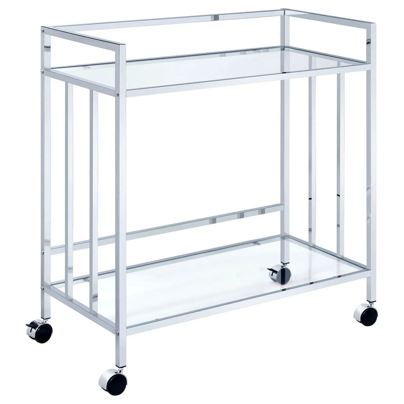 Cara 2-tier Rectangular Glass Shelf Metal Bar Cart Chrome by Unique Piece Furniture