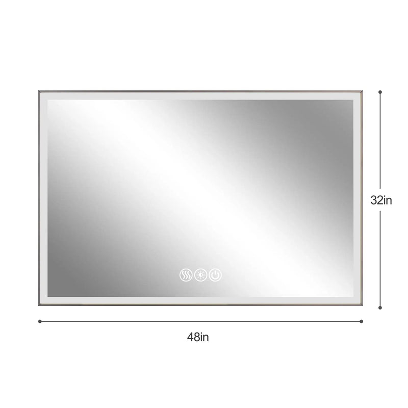 Modern LED Bathroom Vanity Mirror With Aluminum Frame, 45° Beveled Lights, Anti Fog - Silver by Unique Piece Furniture