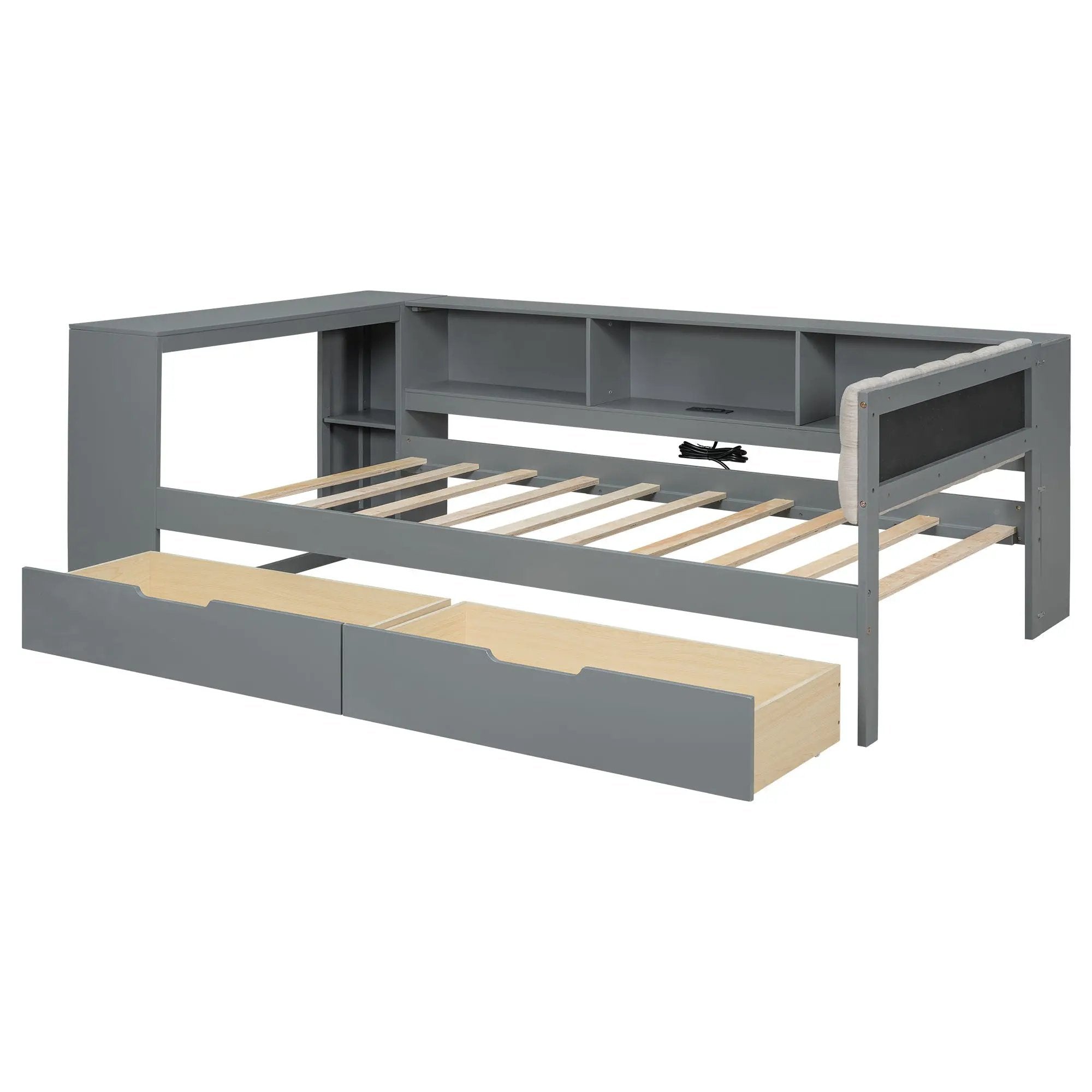 Upholstered Headboard Platform Bed With Storage Shelves, Drawers, Charging Station by Unique Piece Furniture