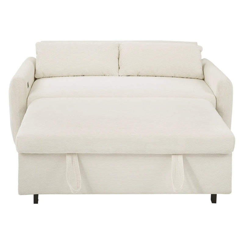 Pull-Out 2 Seat Modern Sleeper Sofa With 2 Throw Pillows And USB Ports by HouseOfZazla
