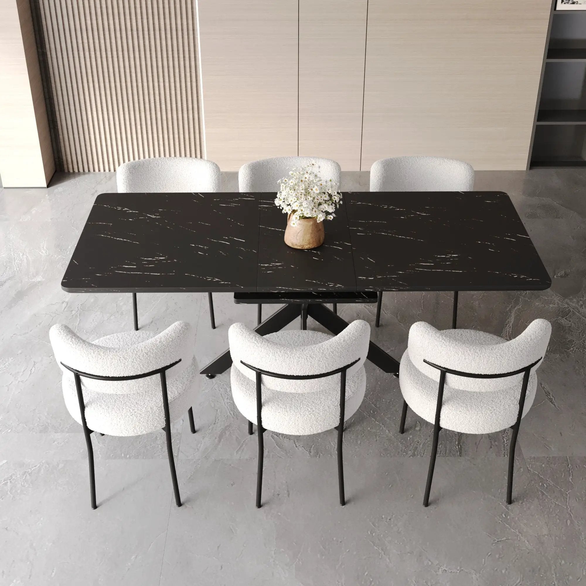 Extendable Dining Table Set With Curved Backrest Upholstered Chairs by HouseOfZazla