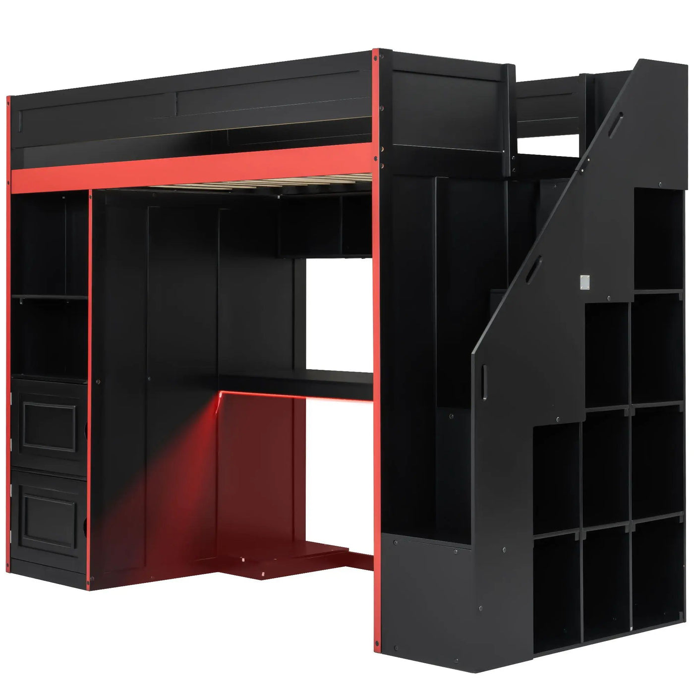 Gaming Loft Bed With Desk And Storage, LED Lights by Unique Piece Furniture