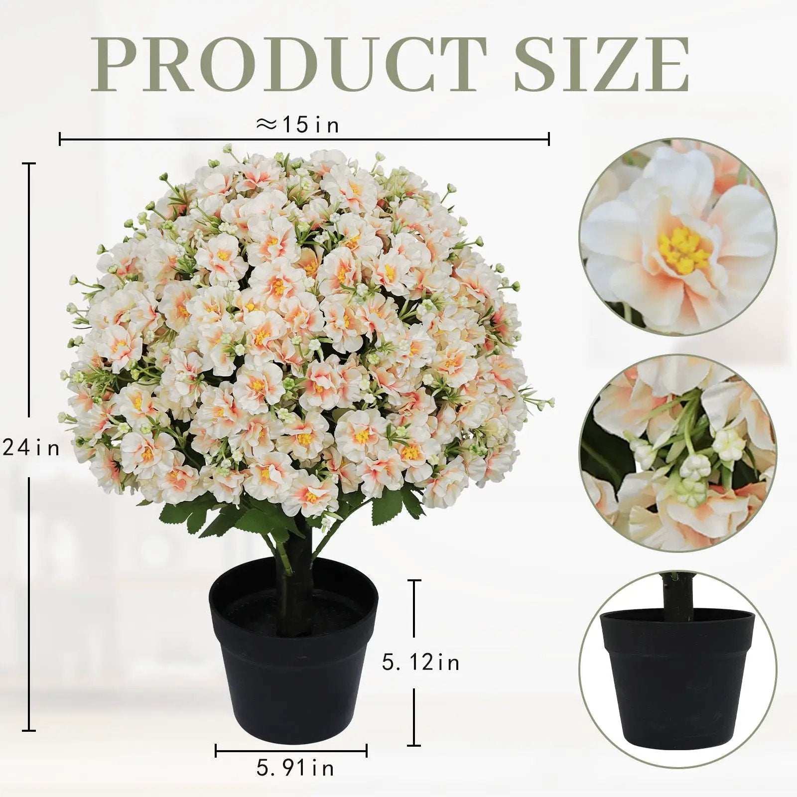 Artificial Snow Lotus Potted Plant, Artificial Floral Decor For Indoor & Outdoor Spaces - White / Pink by Unique Piece Furniture