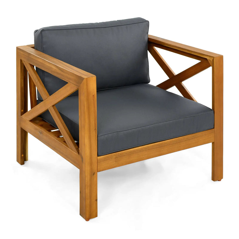 Outdoor Acacia Wood Club Wooden Armchair with Cushions (Set of 4) by HouseOfZazla