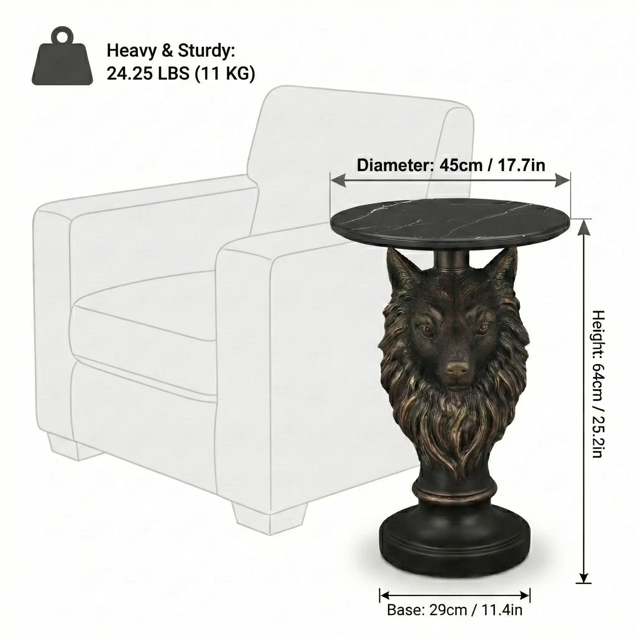 Wolf Head Accent Table Animal Statue End Tables Livingroom by HouseOfZazla