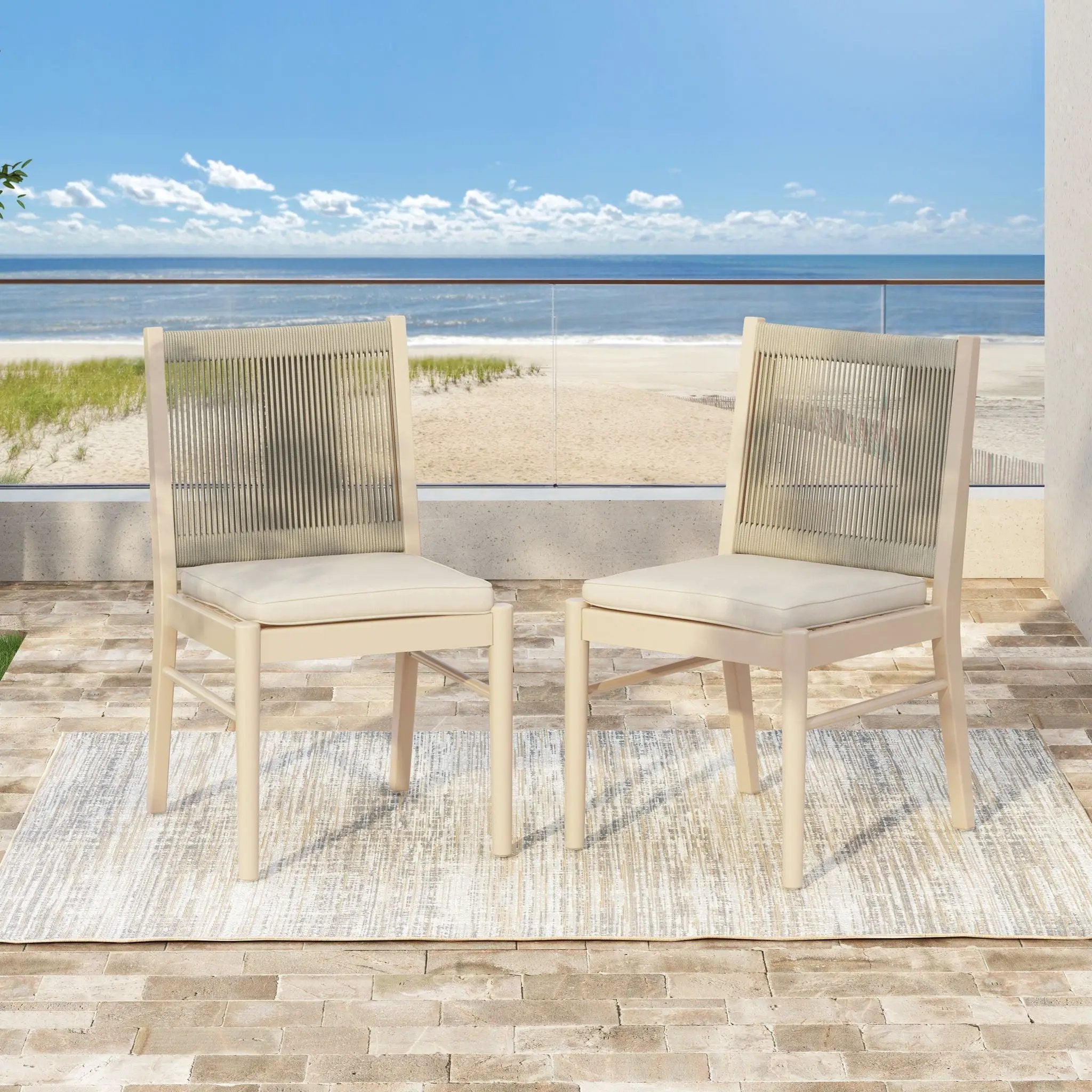 Cordoba Dining Chair Set of 2 - Comfortable Armless Beige Chairs by HouseOfZazla