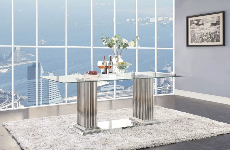 Cyrene - Dining Table - Clear Glass Top & Stainless Steel by Unique Piece Furniture