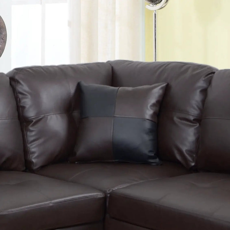 3 Pc Sectional Sofa Set Brown Faux Leather Left-Facing Chaise by HouseOfZazla