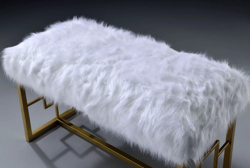 Bagley II - Bench Faux Fur - White / Gold by Unique Piece Furniture