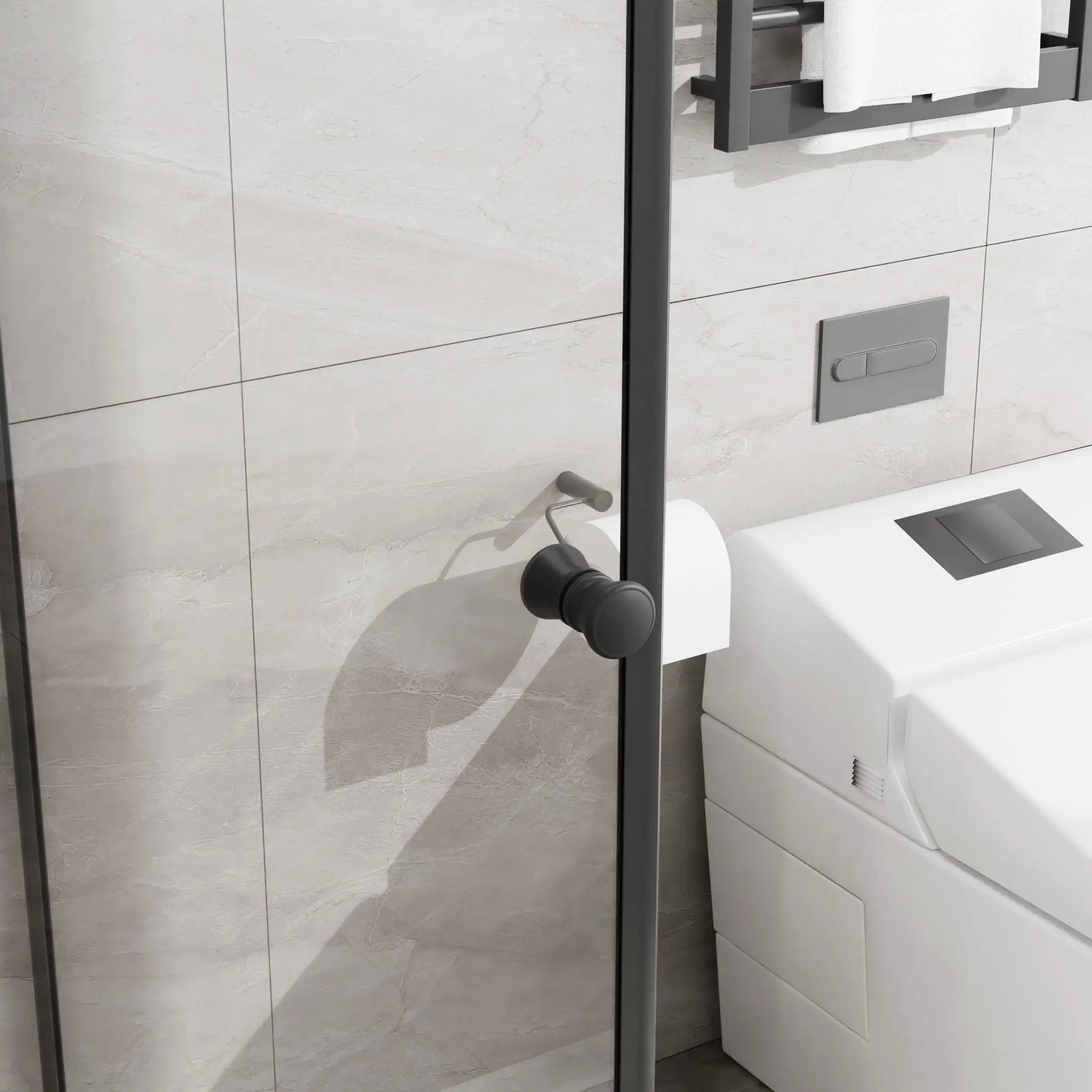 Corner Shower Enclosure, Frameless Pivot Door - Matte Black by HouseOfZazla