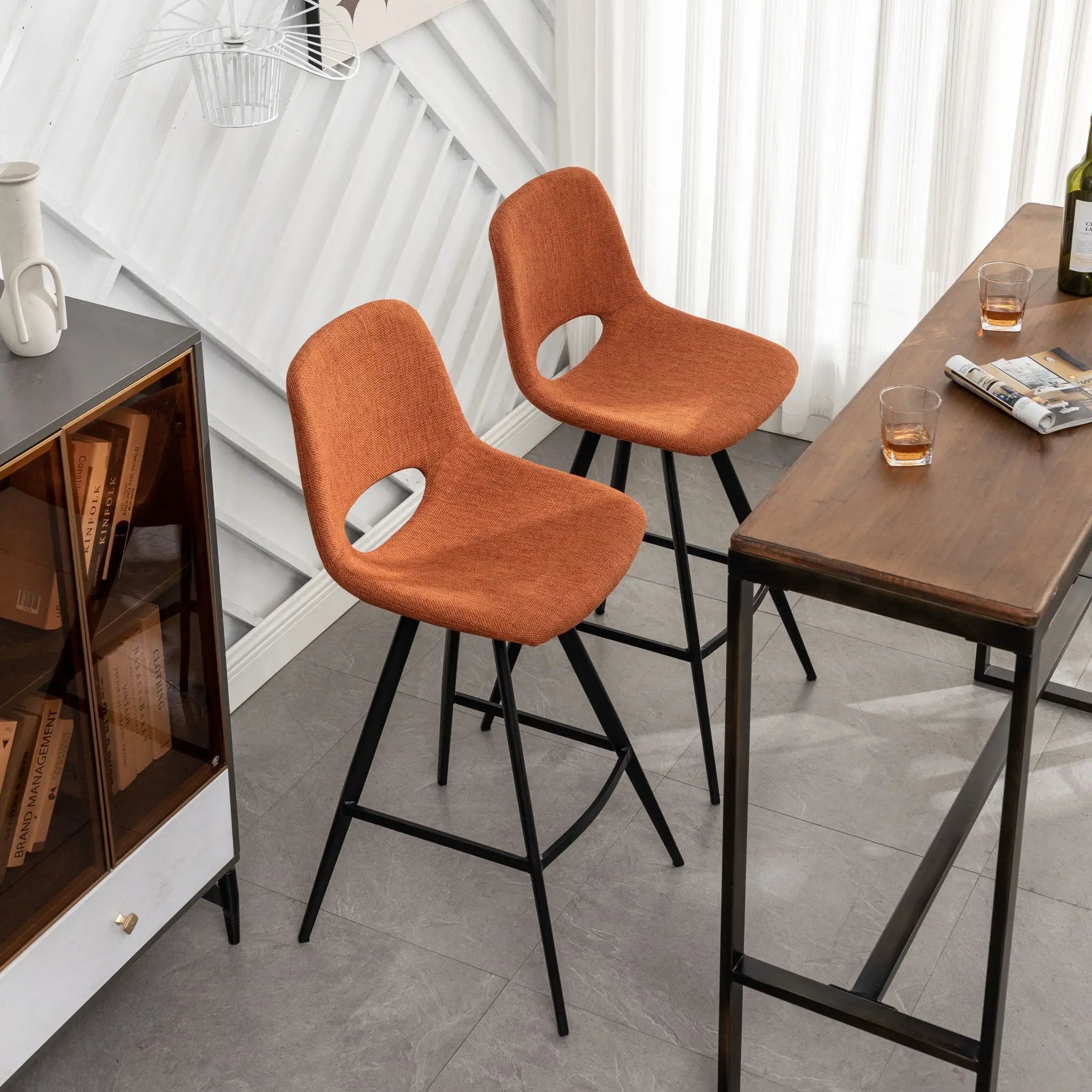 Porth - 28.25" Fabric Kitchen Counter Height Stools (Set of 2) - Orange by HouseOfZazla
