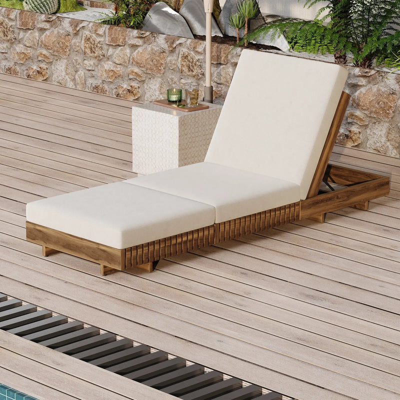Lounge Chaise Set, Acacia Solid Wood with Cream Lounge Cushion by HouseOfZazla