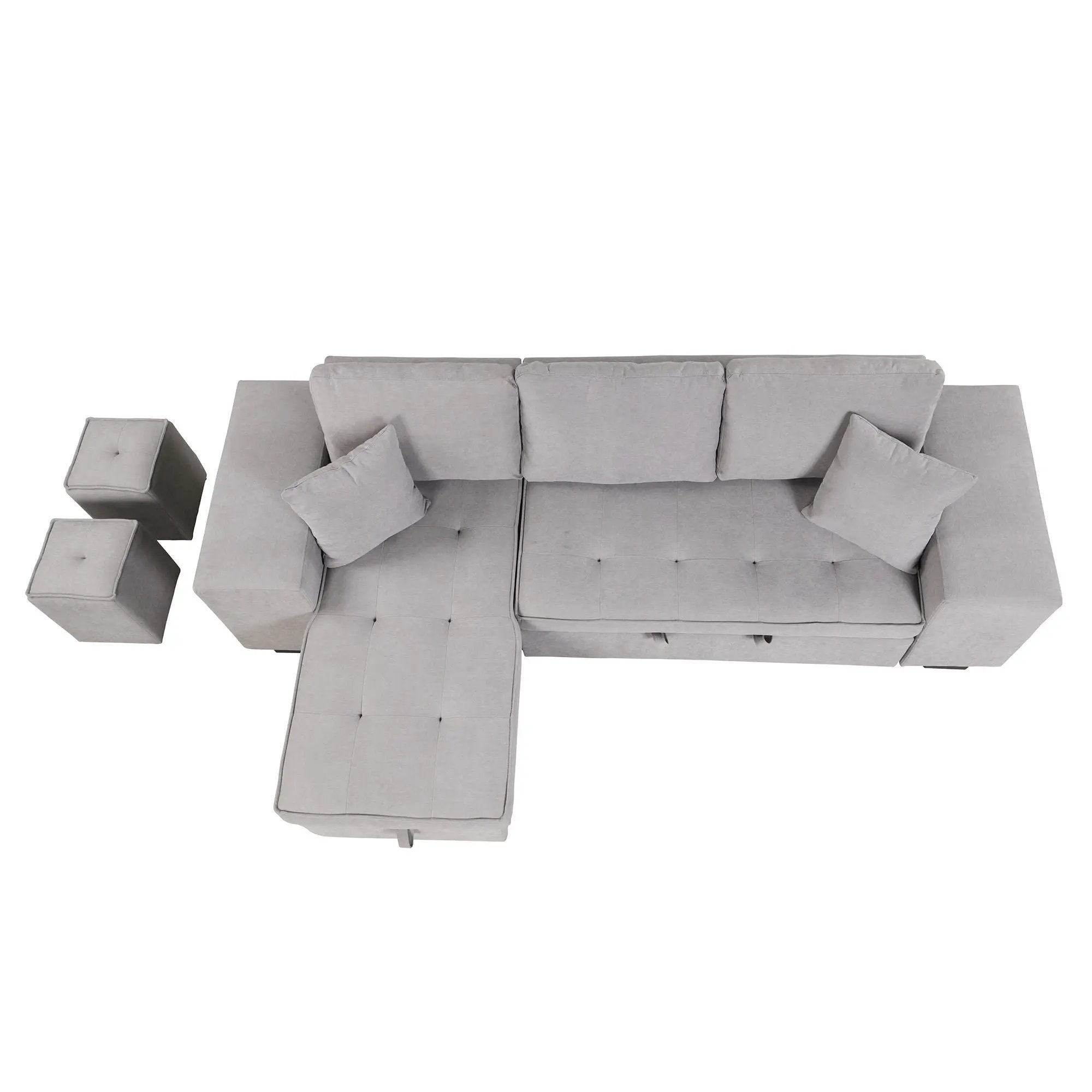 Modern L-Shape 3 Seat Reversible Sectional Couch, Pull Out Sleeper Sofa With Storage Chaise And 2 Stools For Living Room Furniture Set by HouseOfZazla