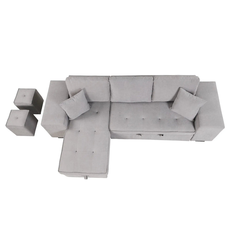 Modern L-Shape 3 Seat Reversible Sectional Couch, Pull Out Sleeper Sofa With Storage Chaise And 2 Stools For Living Room Furniture Set by HouseOfZazla