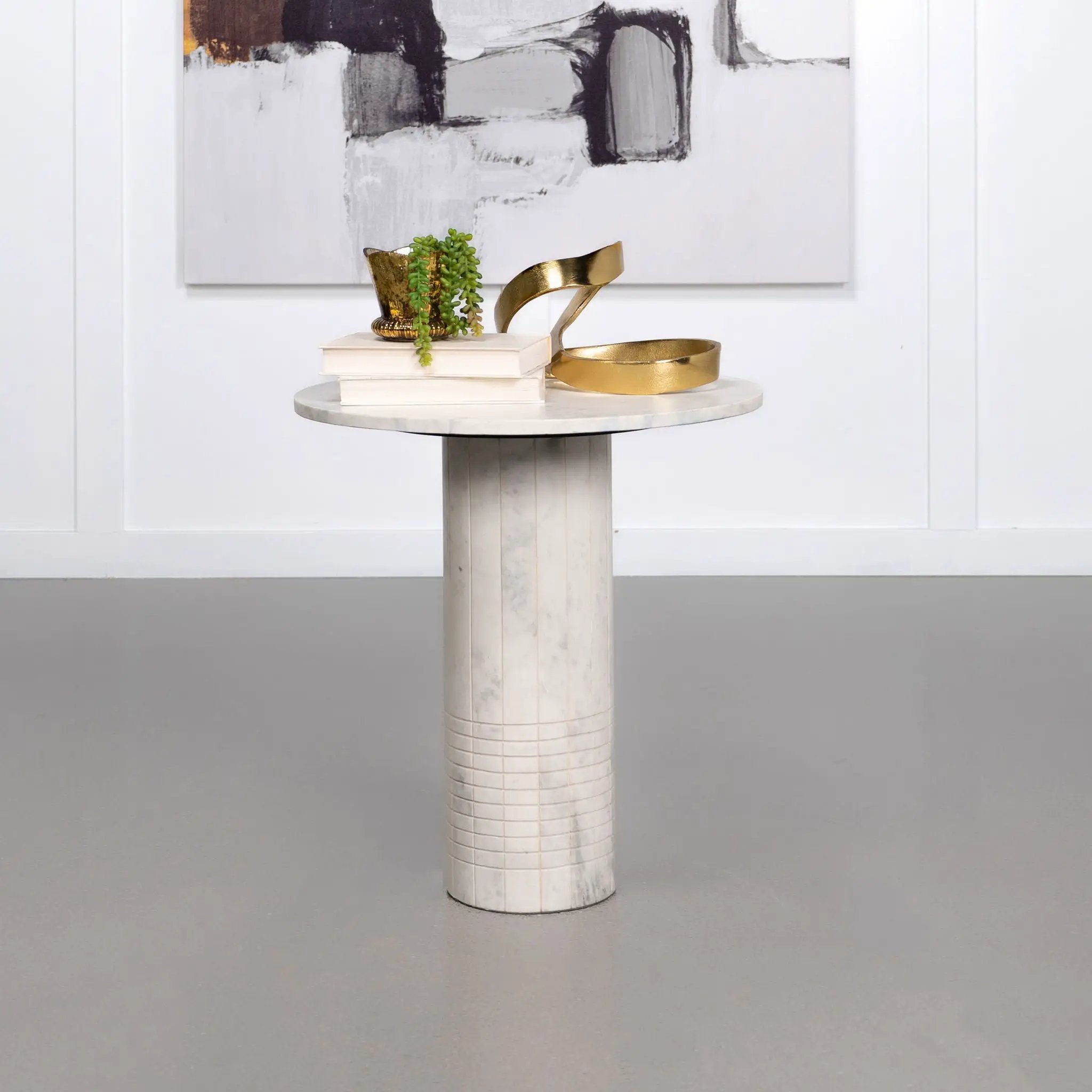 Astoria Round Genuine Marble Side End Table White by Unique Piece Furniture
