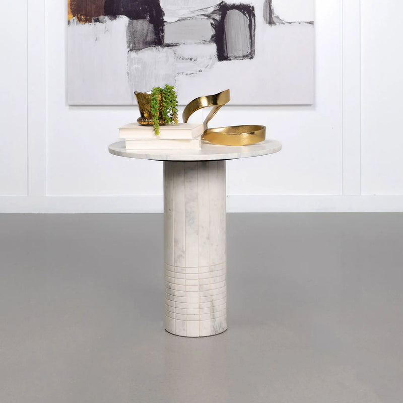 Astoria Round Genuine Marble Side End Table White by Unique Piece Furniture