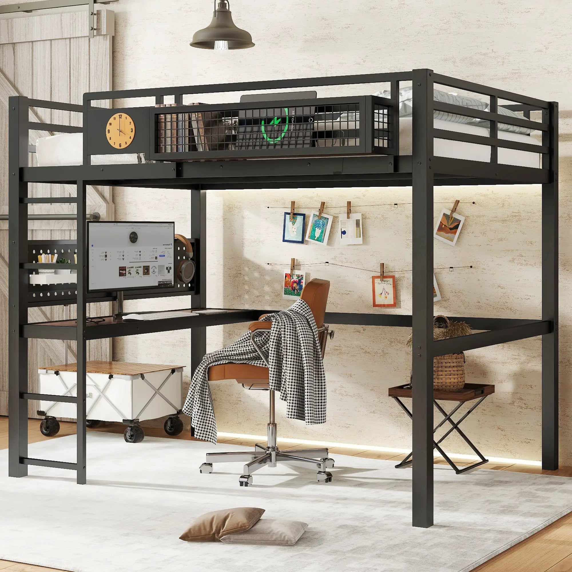 Full Size Loft Bed Frame with Desk and Charging Port by HouseOfZazla