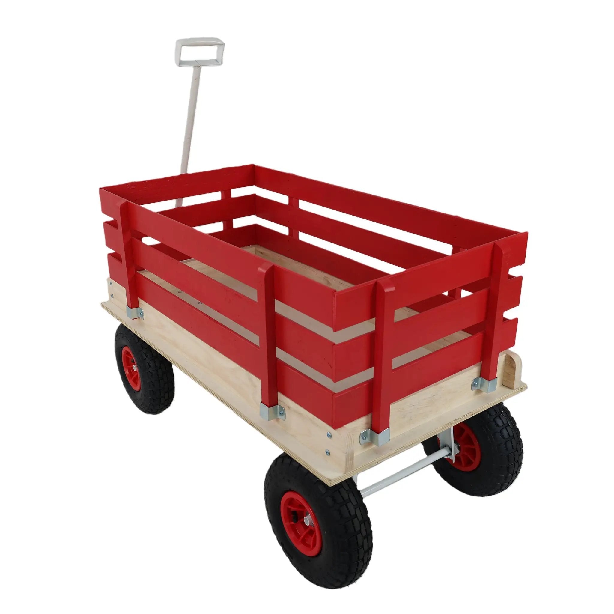 Red Wooden Wagon Cart with Folding Handle by HouseOfZazla