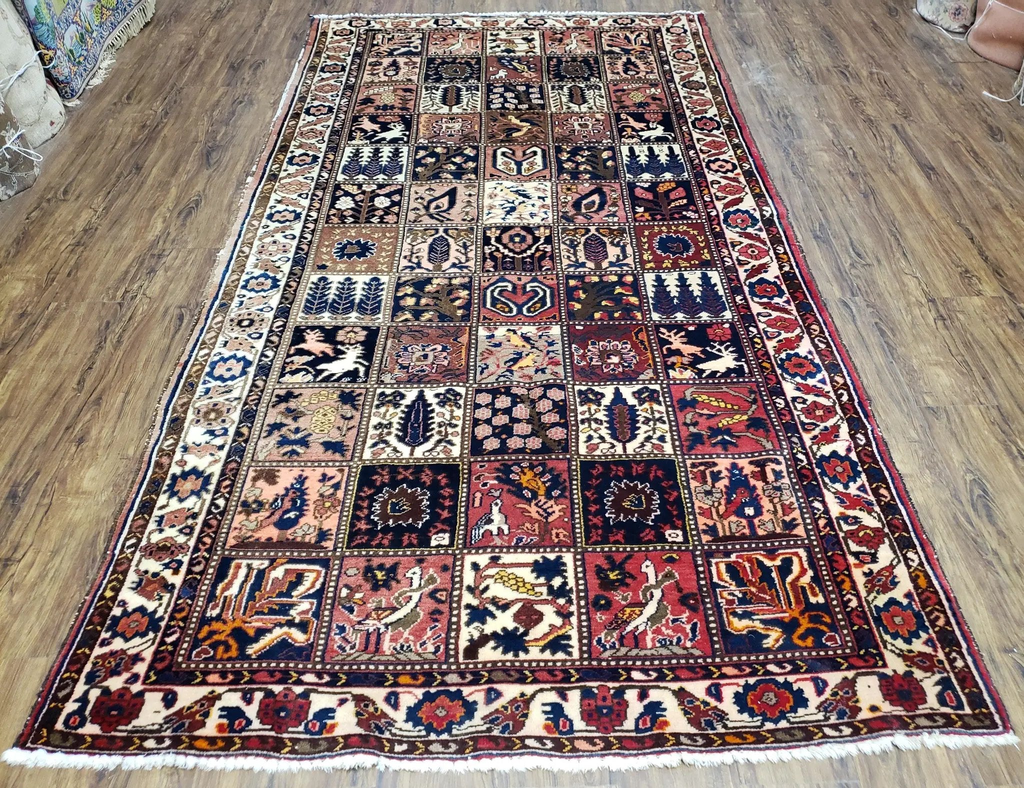 Antique Persian Bakhtiari Rug circa 1920s, Kheshti Panel Design, Wool, Hand-Knotted, 5'3" x 10' by Jewel Rugs