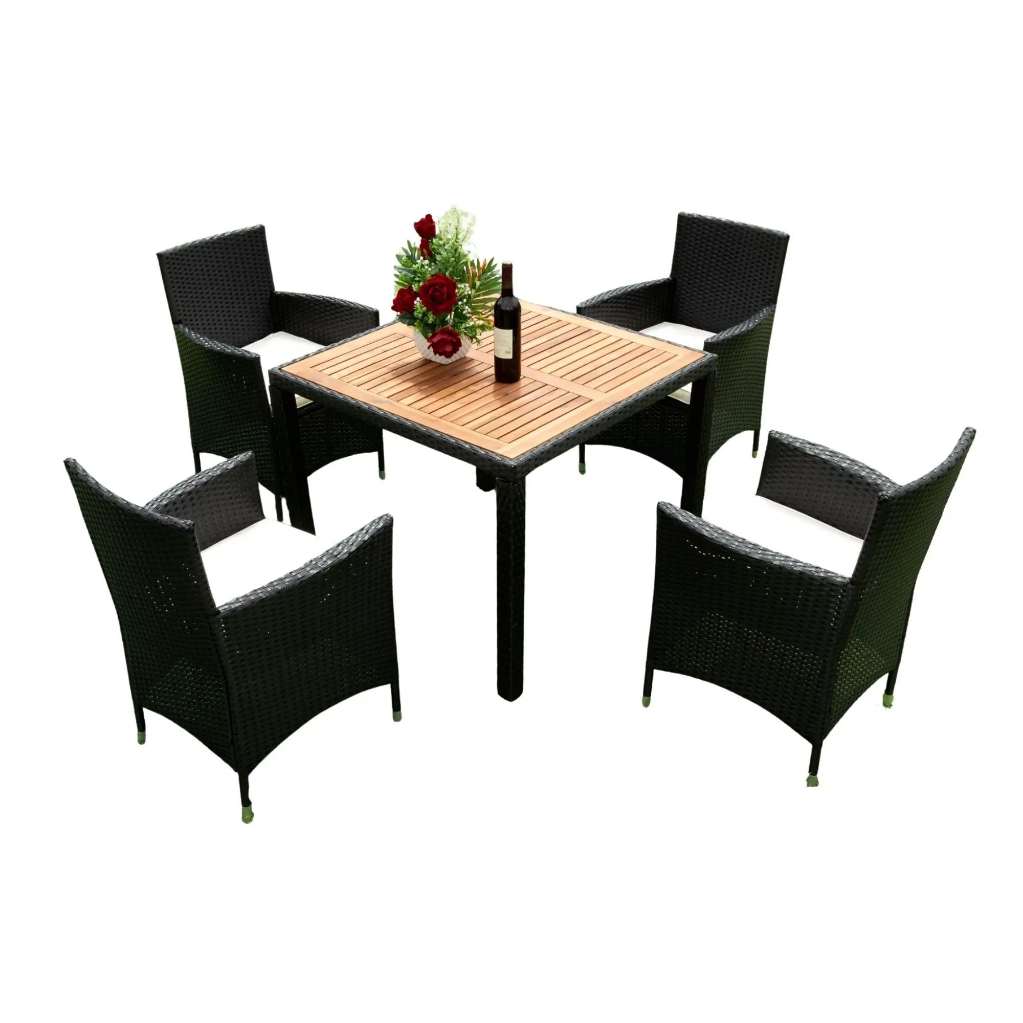 Outdoor Patio Wicker Dining Set With Acacia Wood Top by Unique Piece Furniture