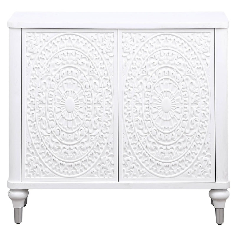 Cardella 2-door Mandala Accent Cabinet Distressed White by Unique Piece Furniture