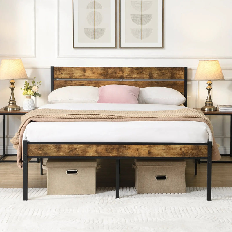 Full Size Bed Frame with Wood Headboard by HouseOfZazla
