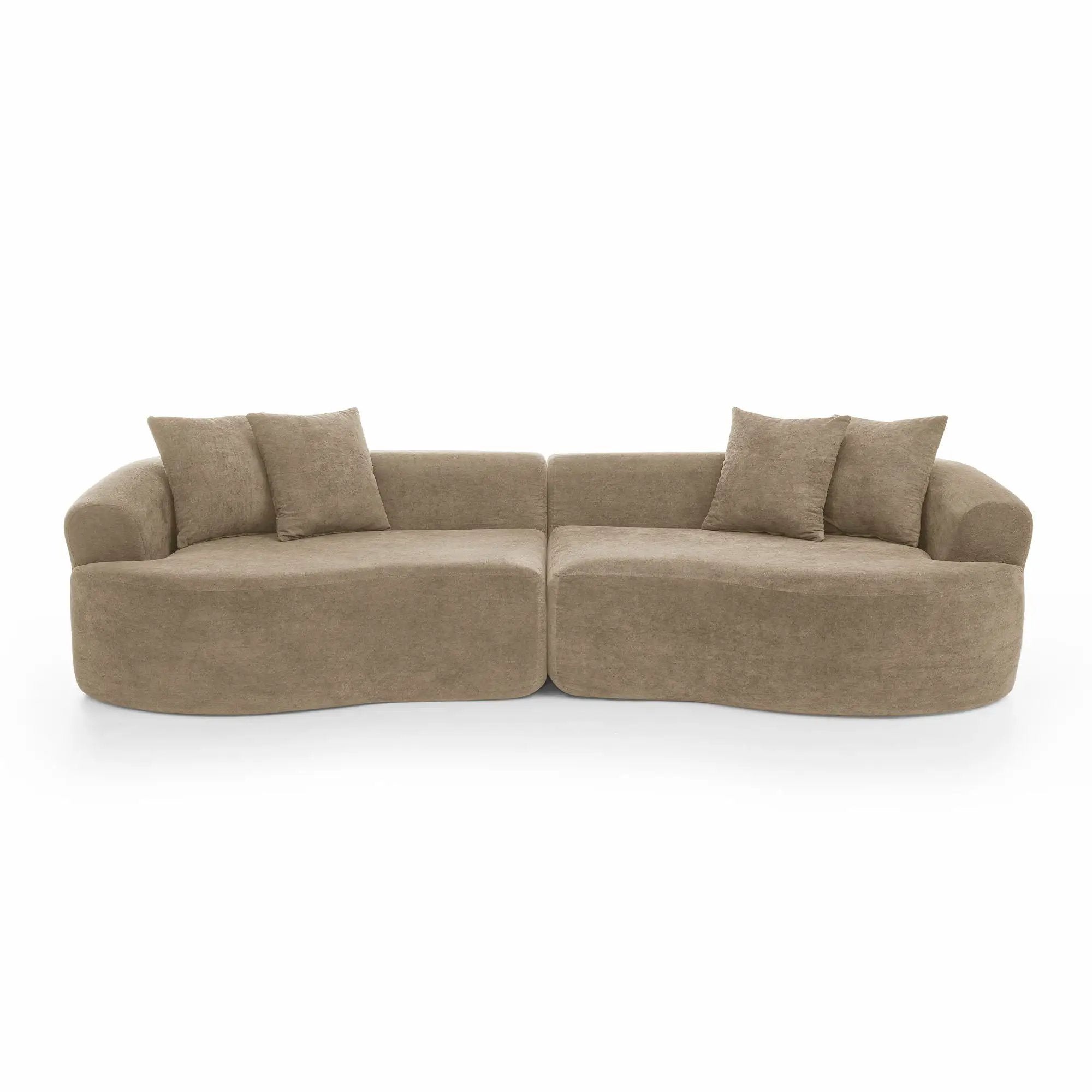 Cloud 4 Seater Sectional Curved Sofa, Minimalist Design - Light Brown by HouseOfZazla