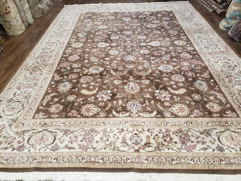 Vintage Pak-Persian Area Rug 9x12, Wool Hand-Knotted Spice Brown & Ivory Traditional Fine Oriental Carpet, Pakistani Carpet, 9 x 12 Fine Rug by Jewel Rugs