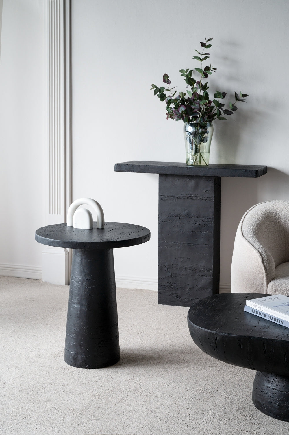 Black Round Side Table with Pedestal Base by BLAKHOM