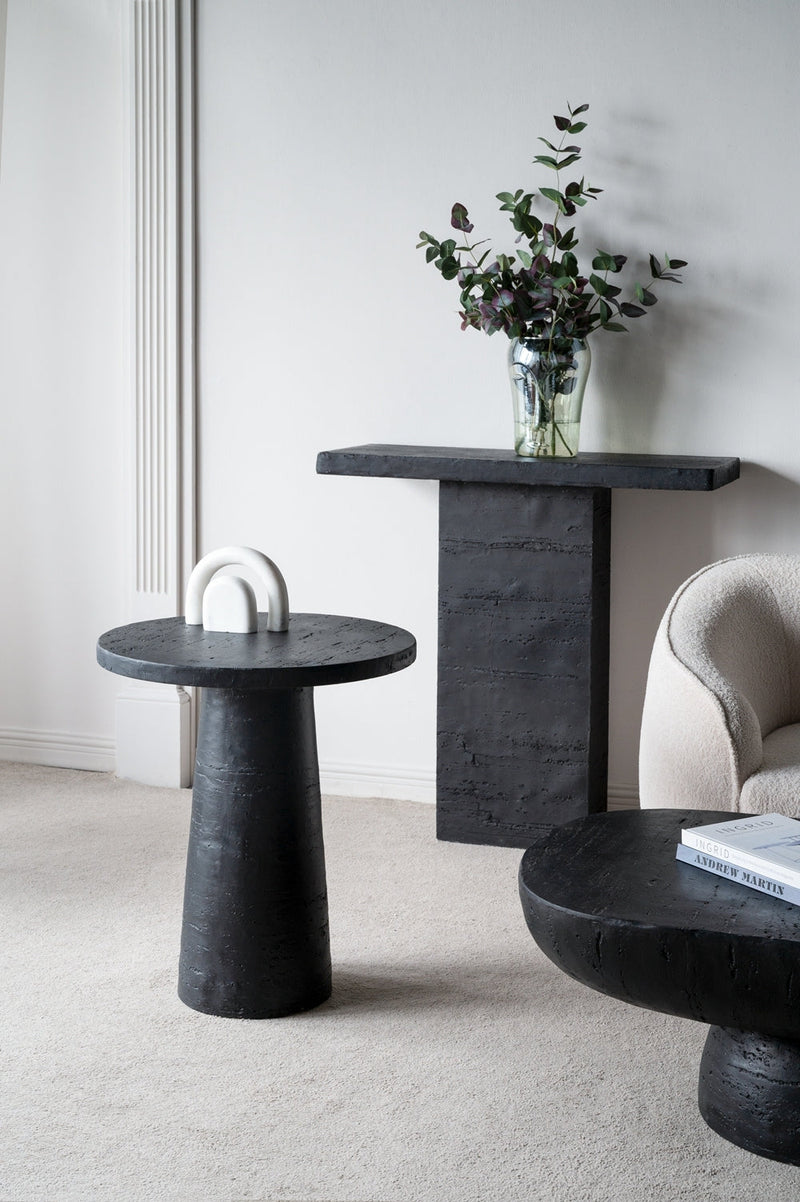 Black Round Side Table with Pedestal Base by BLAKHOM