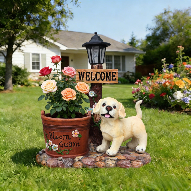 Labrador Puppy Solar Planter Garden Statue