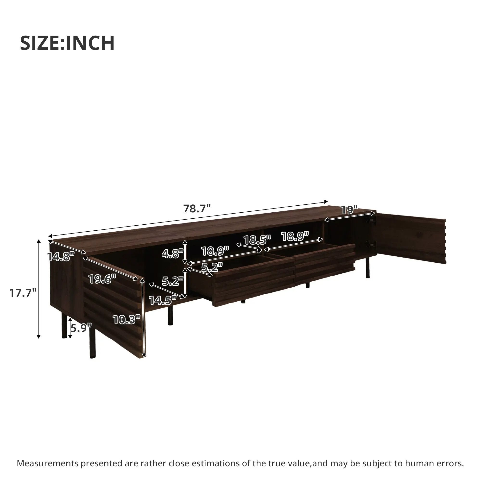 TV Stand For TVs Up To 85" With Closed Storage, Soft Closing Hinges - Walnut by HouseOfZazla