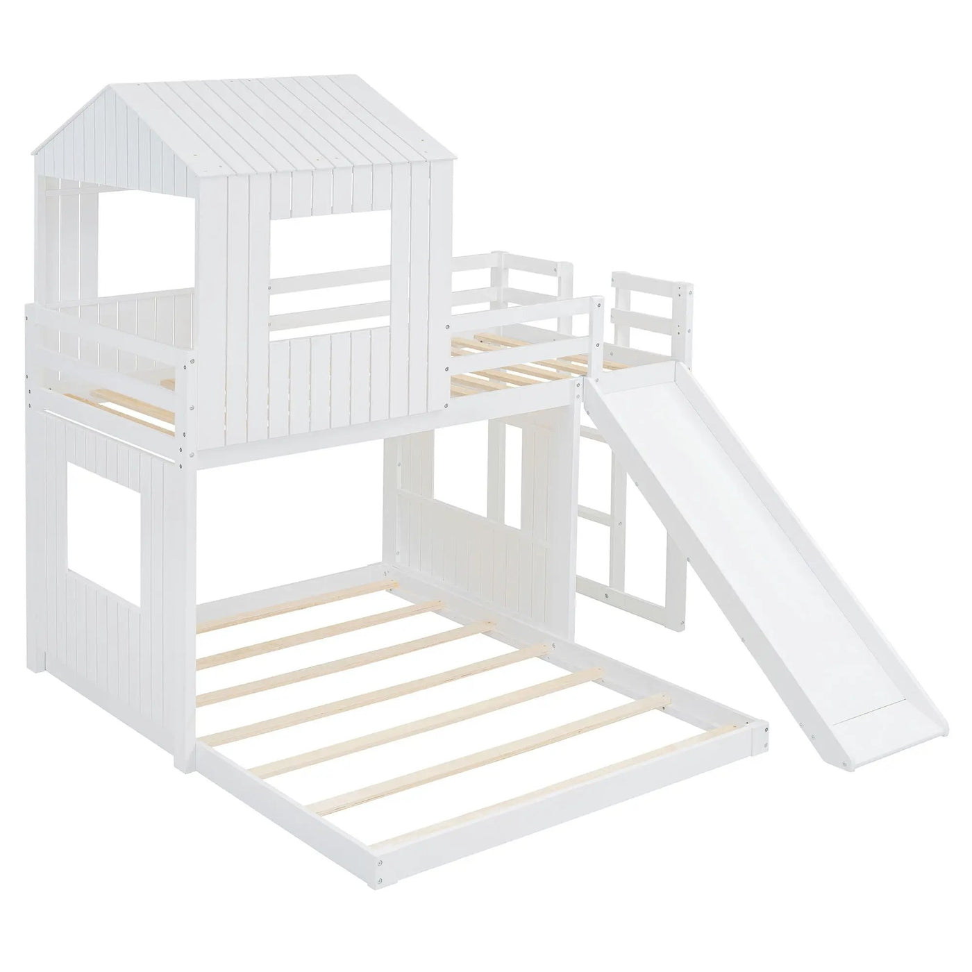 Loft Bunk Bed With Playhouse, Farmhouse, Ladder, Slide And Guardrails by HouseOfZazla