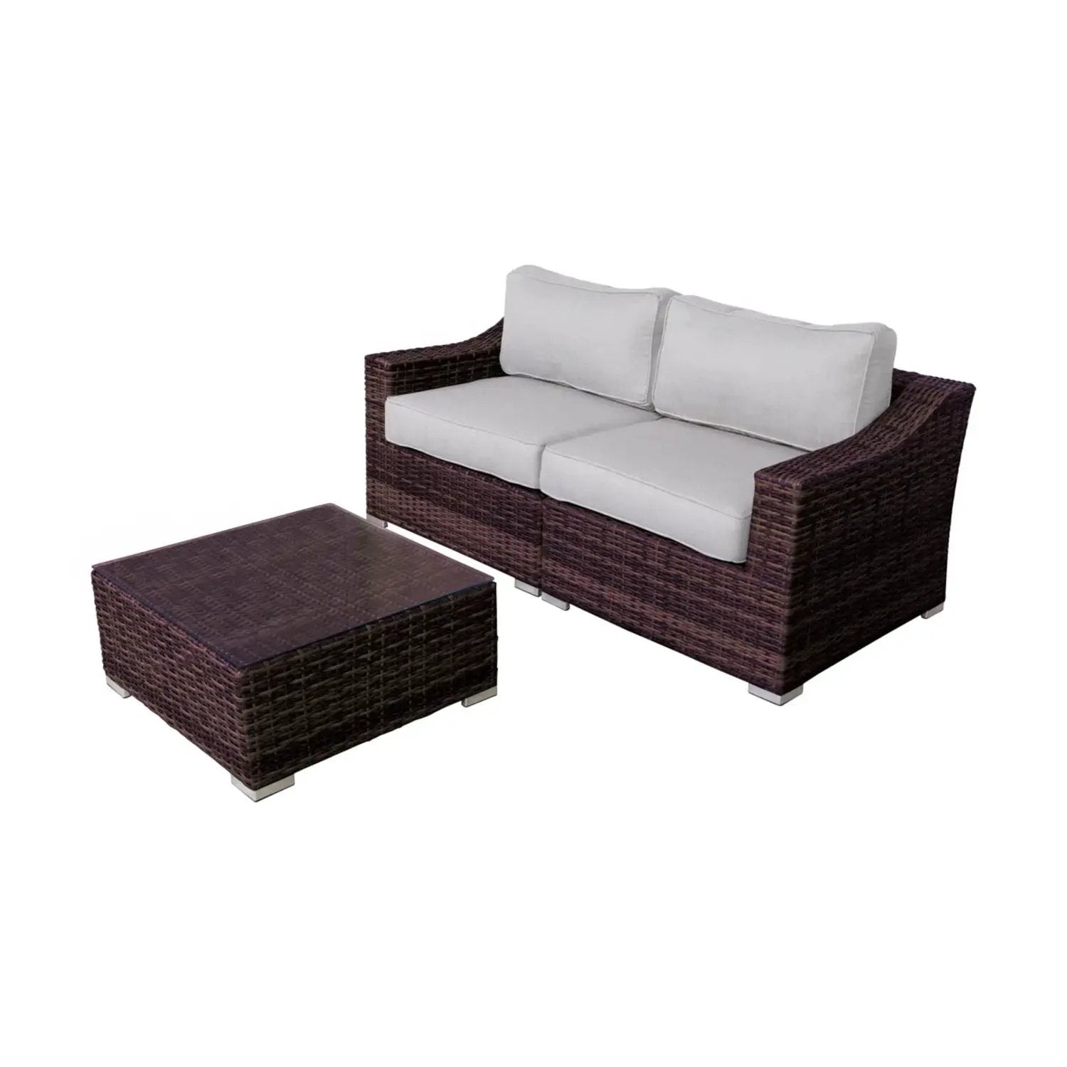 Wicker 2 Person Conversation Set, Durable Outdoor Seating With Cushions Mix - Brown Mix by HouseOfZazla