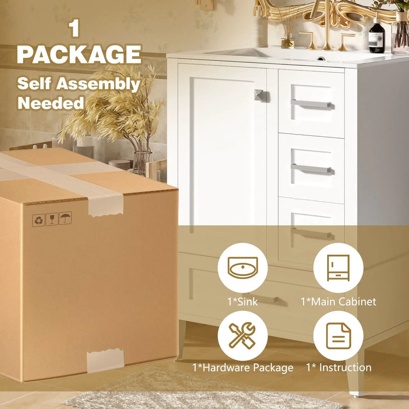 Bathroom Vanity, Modern Bathroom Cabinet With Sink Combo Set, Bathroom Storage Cabinet With A Soft Closing Door And 3 Drawers, Solid Wood Frame by HouseOfZazla
