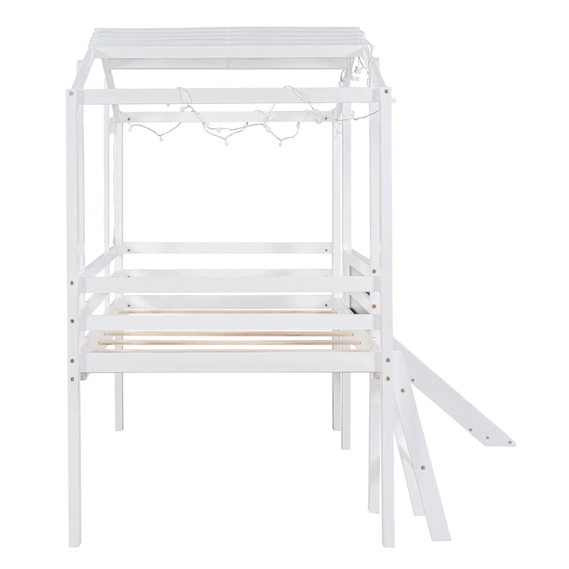 Loft House Bed With Ladder And Slide, With board And Light Strip On The Roof by HouseOfZazla