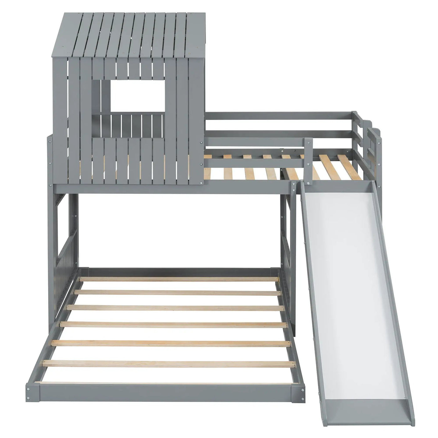 Loft Bunk Bed With Playhouse, Farmhouse, Ladder, Slide And Guardrails by HouseOfZazla