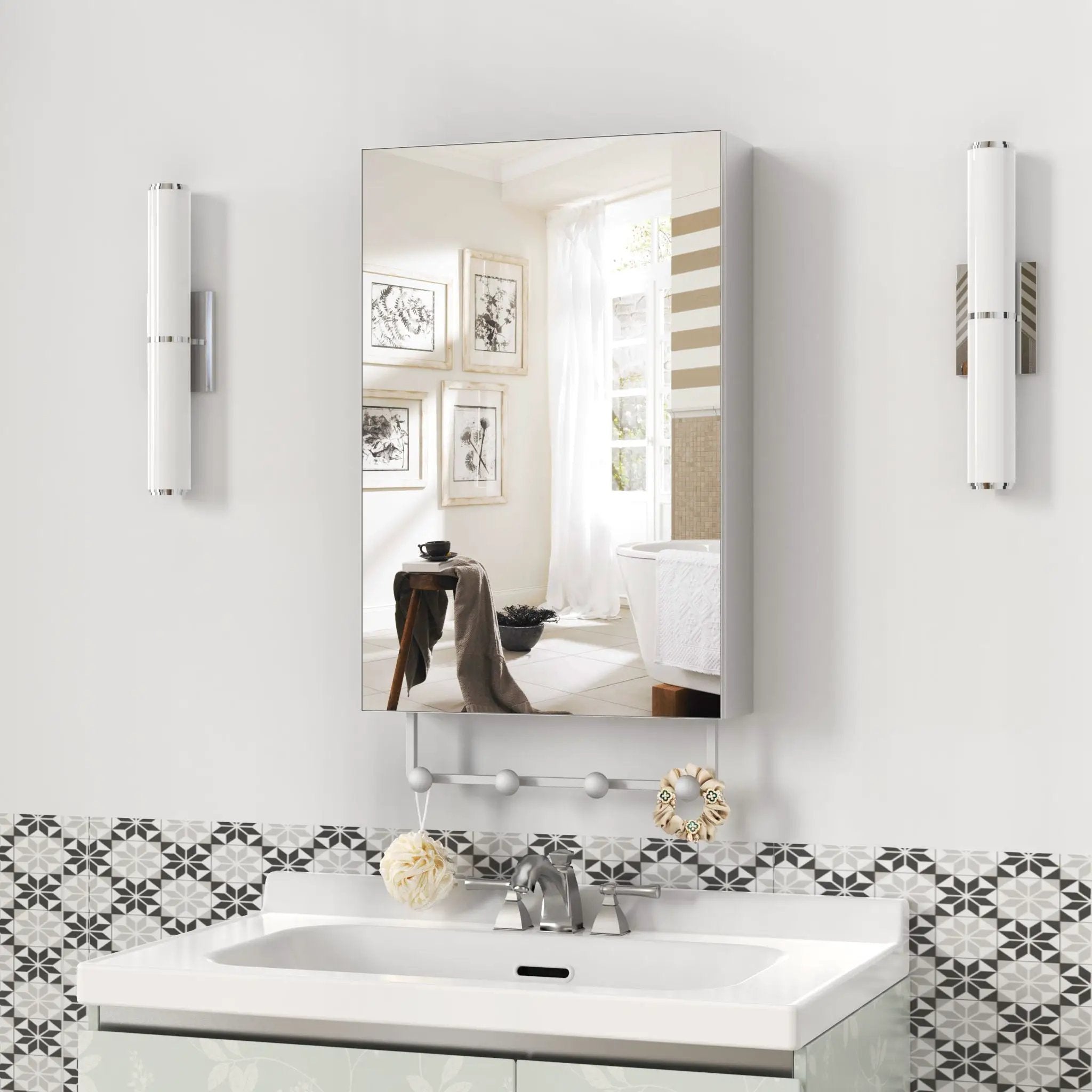 Medicine Cabinet, Wall Mounted Bathroom Mirror With Storage, Adjustable Shelves - Silver by Unique Piece Furniture