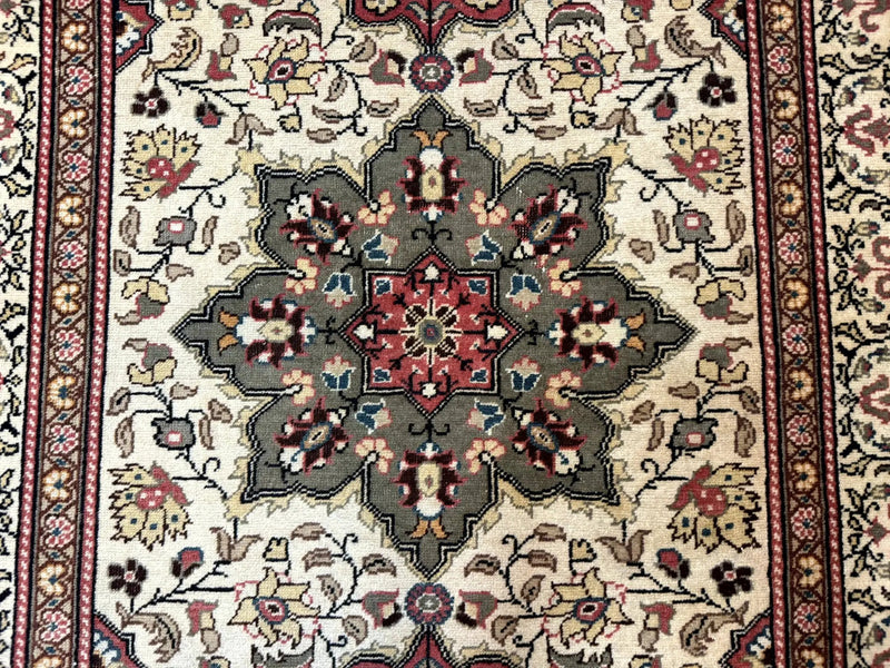Turkish Sivas Rug 4x6, Floral Medallion, Beige Pink-Red Green, Handmade by Jewel Rugs